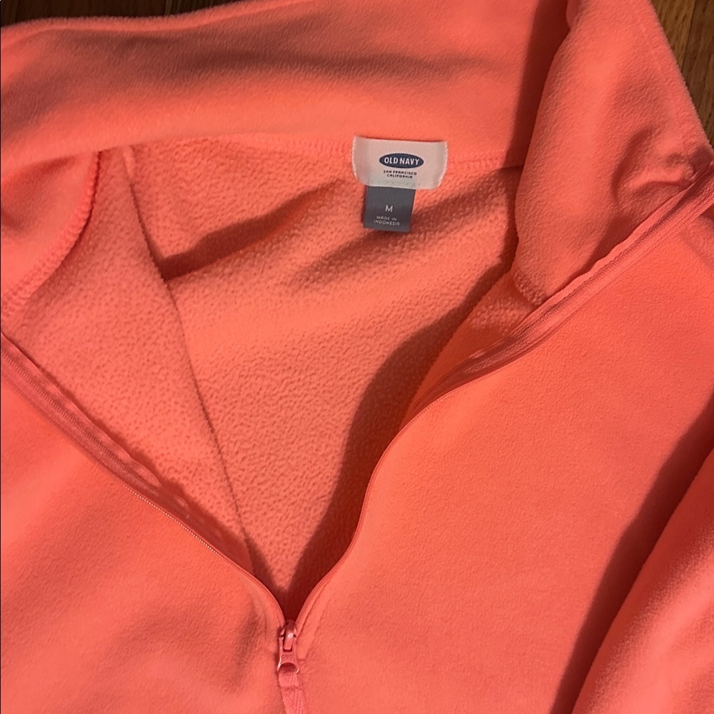 Old Navy Quarter Zip Fleece Sweatshirt Melon Orange Pink Medium M - Picture 3 of 3